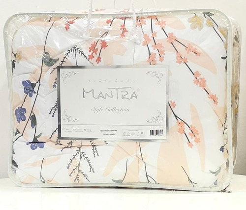 Acolchado Reversible 2 1/2 Plazas Queen 220 X 240 Cm Color Crema Diseño De La Tela Floreado