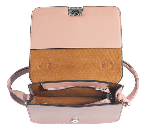 Cartera Amayra Eco De Cuero Con Tapa Y Correa Ajustable Ama 67.c2771.3 Rosa Viejo Lisa Níquel Rosa