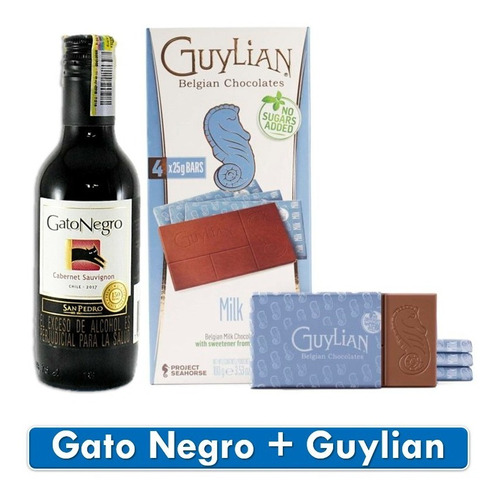 Combo Regalo Vino Gato Negro 187ml + Chocolates Guylian 100g