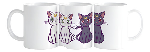 Caneca Gatinhos Cerâmica Branca Personalizada Sailor Moon 00