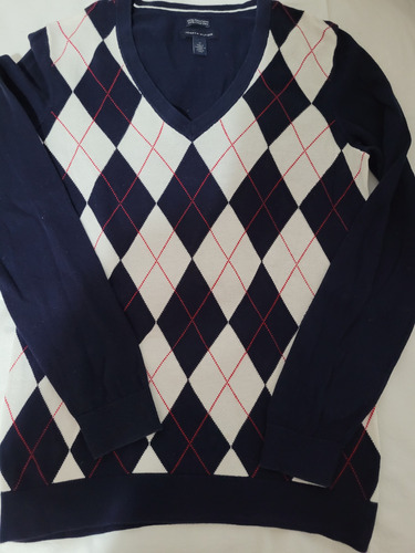 Sweater Tommy Hilfiger M Azul C/rombos Blancos Impecable