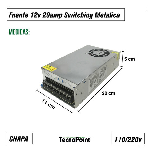Imagen 2 de 7 de Fuente Switching 12v 20.8 Amp 120w Metálica Tiras De Leds