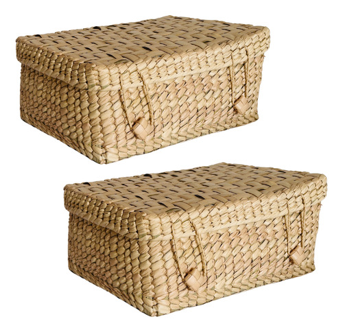 Set 2 Canasta Caja De Palma Con Tapa Natural