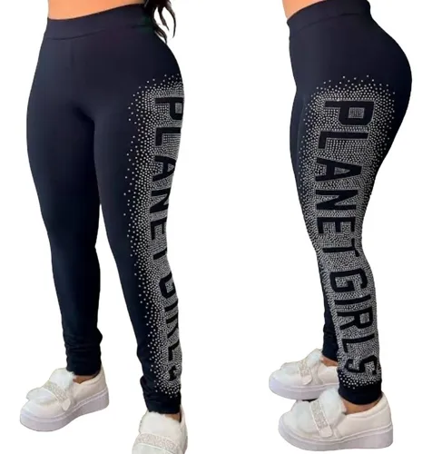 Cal a Legging Preta Logo Planet Girls Strass Brilho