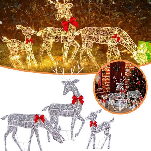 - 3 * Decoración De Jardín De Renos Led Con Marco Navideño