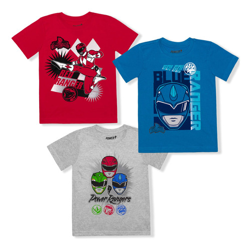 Conjunto De 3 Camisetas Power Rangers Para Niños Pequeños Ra