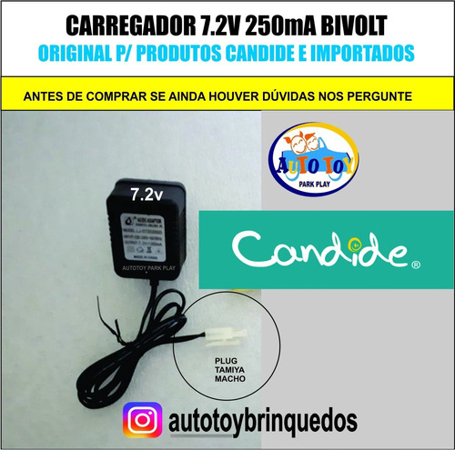 Carregador 7.2v/250mah Tamiya P/bateria 7.2v (400 A 1000mah)