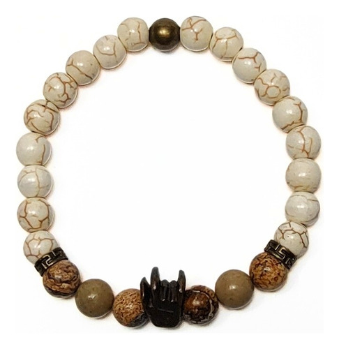 Pulsera De Hombre Piedra Marfil + Jaspe + Dije Rock & Roll