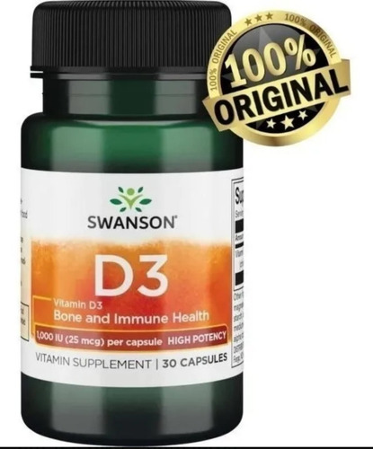 Vitamina D3 1000iu 25mcg 30 Cap Alta Potência Swanson Usa Sabor Sem sabor