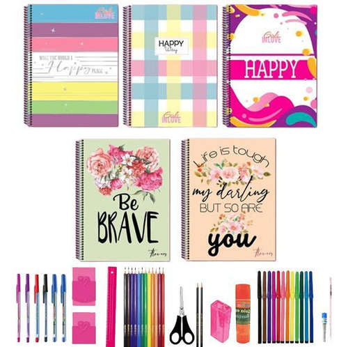 Kit 5 Caderno Grande A4 Capa Dura Arame Espiral 40 Materiais