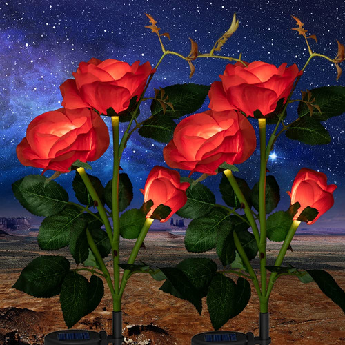 Anordsem Luz Solar Jardin Para Exterior 2 Rosa Decorativa