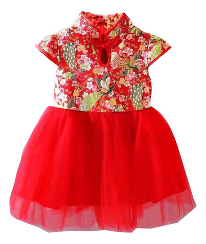 Vestido Cheongsam Para Niña Pequeña, Manga Corta, Casual, De