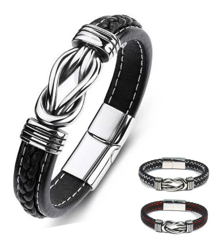 Pulseira De Luxo Masculina Couro Legítimo Símbolo Infinito