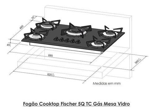 Cooktop 5 Bocas Tc Gás Mesa Vidro Rouge Fischer 127v Idwt