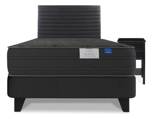 Cama Europea Top Black Flex 1,5 Pl + Resp Modern Velador Rov