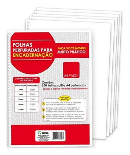 Folha Perfurada Para Encadernação A4 75g 81227 Spiral Pt 100