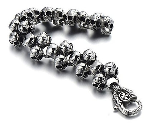 Gothic Punk Large Stainless Steel Triple Skulls Pulsera Para