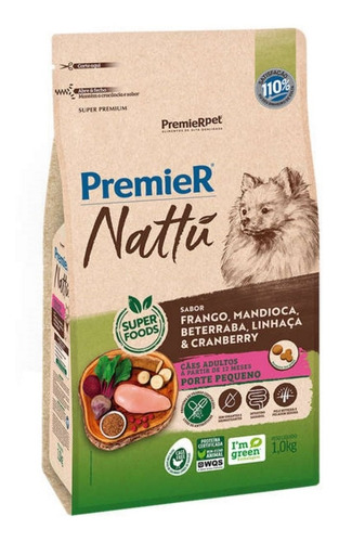 Premier Ração Nattu Cães Adult Raças Pequenas Mandioca 1kg
