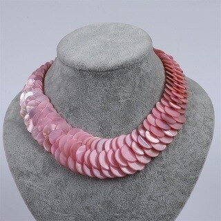 Collar Plano De Perlas De Concha, Hermoso Collar D Pink