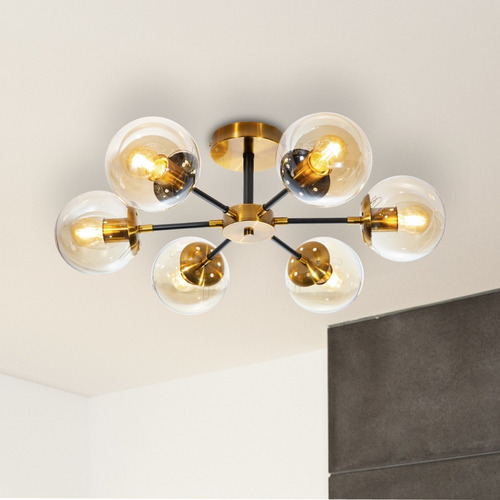 Lámpara De Techo Opulent Niquel Satinado E27 40w 6 Luces Lumimexico 23205-3