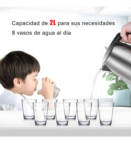 Tetera Cafetera Hervidor Eléctrico 2 Litros Inoxidable