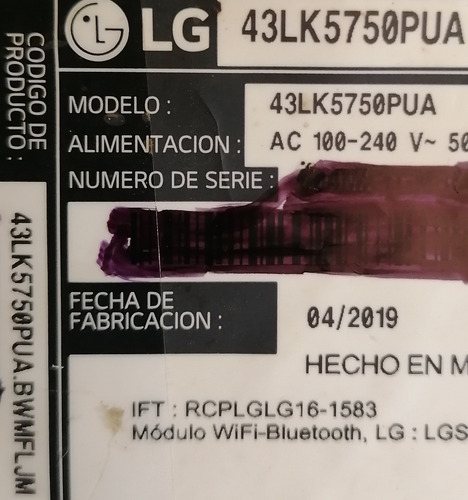 Main Lg 43lk5750pua. Ebu64644603 (Usado)