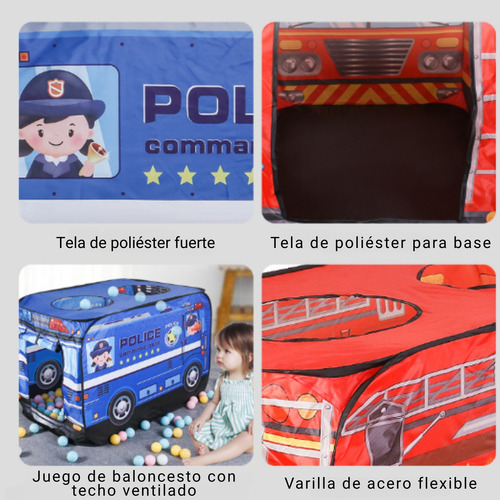 Casita Para Niños Tienda De Juegos Camión De Bomberos Rojo Casa De Campaña Y Bomberos - Tienda De Juguete Temático Para Interior Y Exterior Plegable Y Portáti