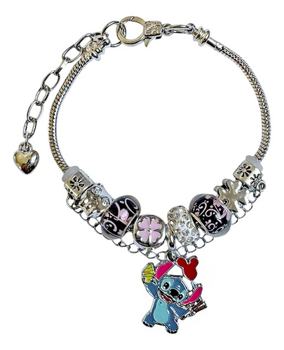 Pulseira Stitch Com Berloques Charme Aço Inoxidável Prata