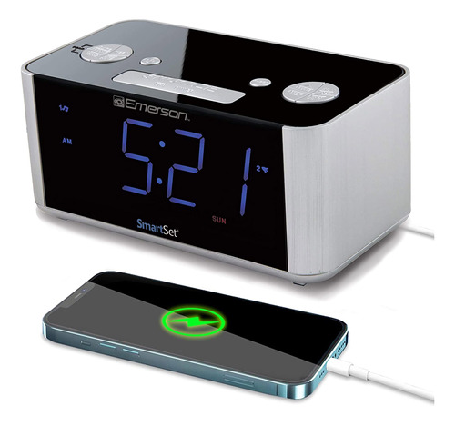 Emerson Smartset Alarm Clock Radio Puerto Usb Para iPhone  I