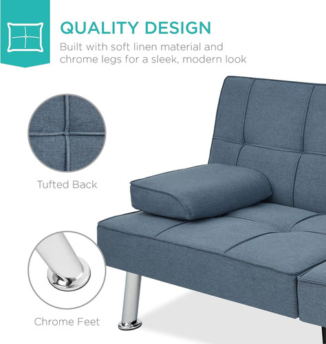 Best Choice Products Futón Plegable Sofá Cama 2 Portavasos
