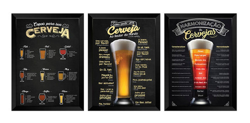 Kit De Quadros Decorativos 3 Peças Cervejas