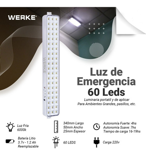 Luz De Emergencia 60 Leds Lt2001 Werke Blanca Pack X 10 Unid
