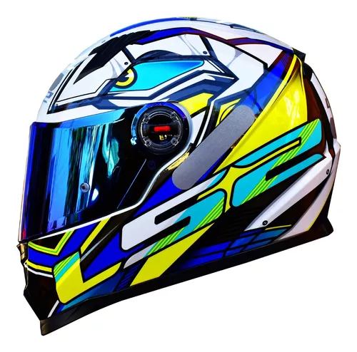 Capacete moto Alex Barros Azul Amarelo ff 353 Ls2 fechado masculino  feminino