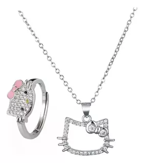 Anillo Ajustable + Collar Hello Kitty Kawaii 2 Piezas