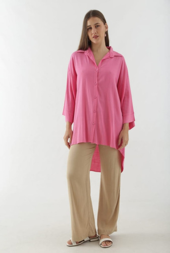 Camisa Mujer Oversize Fucsia Lino Spandex