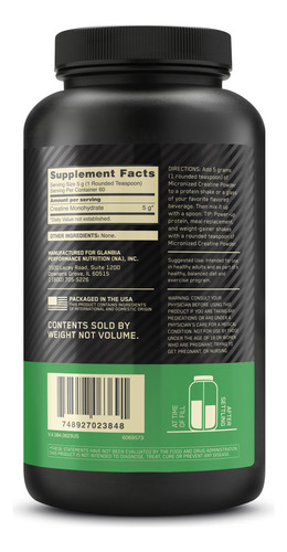 Optimum Nutrition Powder Creatina Micronizada 300g 60 Porciones de 5g Mejora Fuerza y Rendimiento Suplemento Deportivo de Alta Pureza Sin Sabor