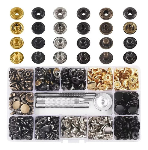 Set Broches Metálicos De Presión 6 Colores 132 Pcs Para Ropa Color Dorado