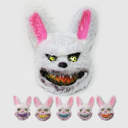 1 Mascara Oso O Conejo Peluche Con Luz Led Halloween Disfraz Color Blanco