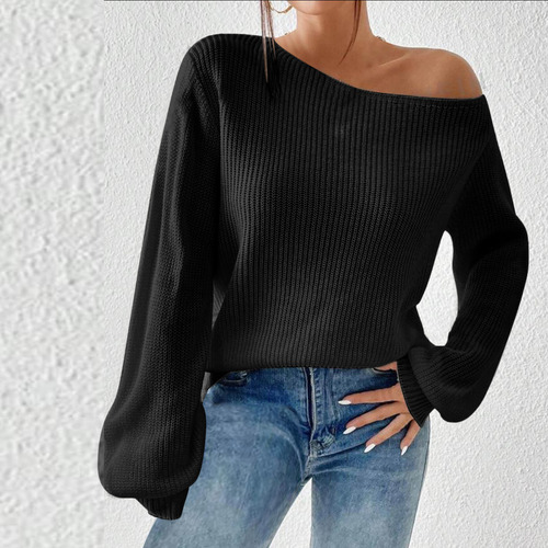 Jersey Holgado De Punto Con Hombros Descubiertos Para Mujer