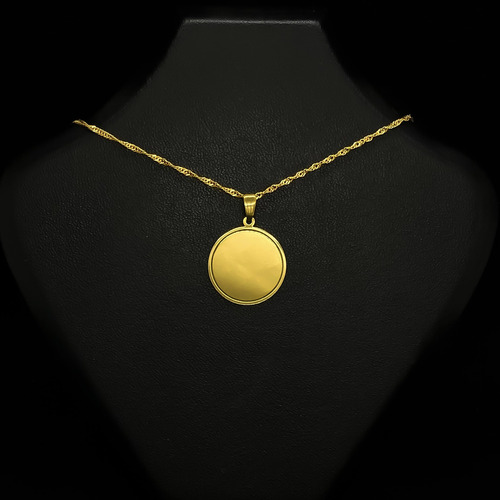 Cadena Y Dije Medalla Para Grabar 2 Cm Oro 18k Amarillo 55 Cm