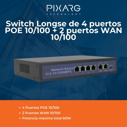 Imagen 2 de 8 de Switch Longse 4 Puertos Poe 10/100 + 2 Puertos Wan 10/100