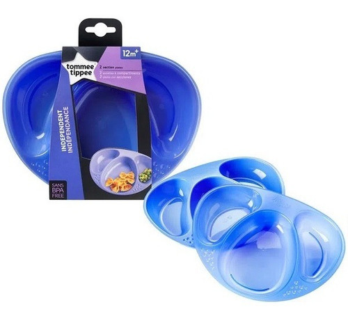 Conjunto De Pratos Com Divisoria 2 Peças Azul Tommee Tippee