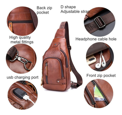 Pechera Mochila Morral Hombre Cuero Genuino Bullcaptain