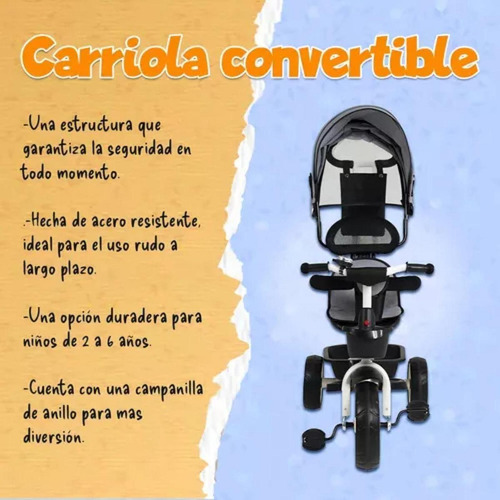 Triciclo Para Bebé Con Asiento Giratorio Carriola Ajustable