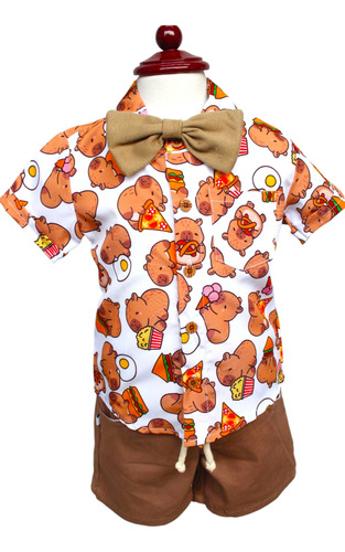 Conjunto Capibara Niño: Playerita, Moño Y Short 3 Piezas