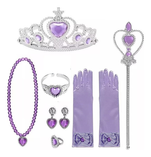 Set De Accesorios Princesas Sofia Y Rapunzel: Guante, Colgante, Aros, Pulsera, Corona Y Varita.