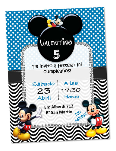 Invitación Cumpleaños Mickey Mouse Editable Imprimible Mod.2