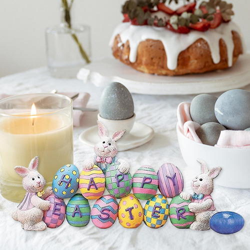 2x Estatuilla De Conejito De Pascua Feliz Hecha A Mano