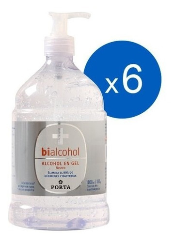 Alcohol En Gel Neutro 1 Litro 1000ml Bialcohol Pack X 6