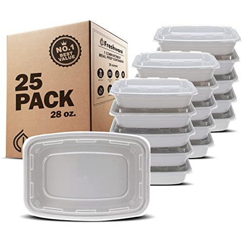 Meal Prep Containers [25 Pack] 1 Compartment Food Stora...